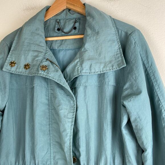 My Anorak Jacket Size M Aqua Blue Hooded Rain Utility Packable Classic Preppy - Picture 5 of 9
